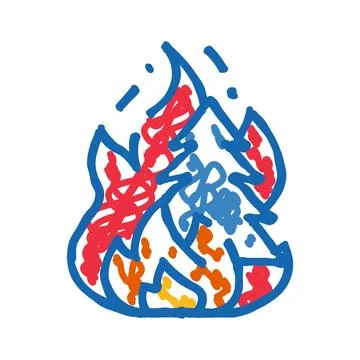 Abstract fire doodle drawing icon with colorful flame Stock Illustration