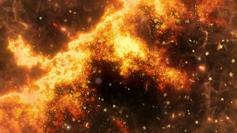 Abstract fire explosion background with glowing golden particles and floating Stock Footage 345017227