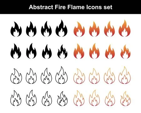 Abstract Fire Flame Icons Set Solid, Line Art, Colorful &amp; Black &amp; White 库存插图