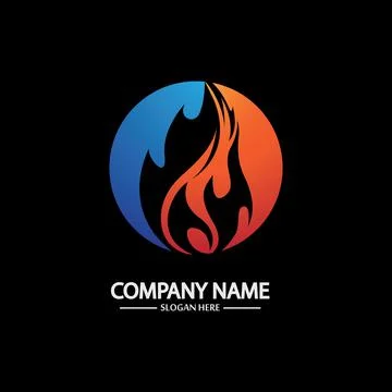 Abstract Fire Flame logo template on black background. Corporate branding ide Stock Illustration