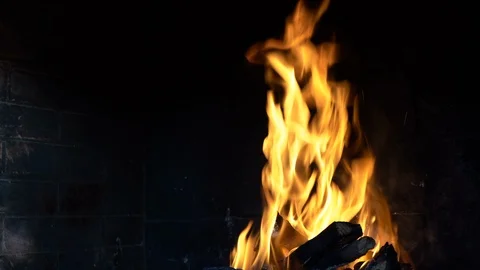 Abstract fire flames on black background. Bonfire, home campfire. 4K video shot Stock Footage 118017668