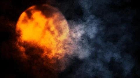 Abstract fire moon and clouds with mystery smoke on night backdround. Astrono Stock Illustration