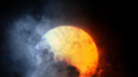 Abstract fire moon and clouds with mystery smoke on night backdround. Astrono Stock Illustration