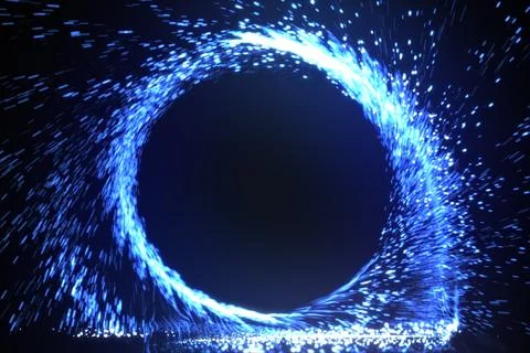 Abstract fire ring of blue flame fireworks burning. Sparking fire circle patt Stock Illustration