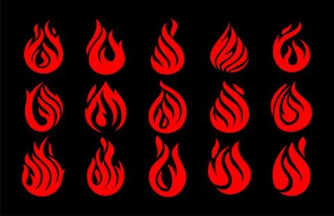 Abstract fire in water drop form logo design set. Modern water flame logo brand. Stock Illustration