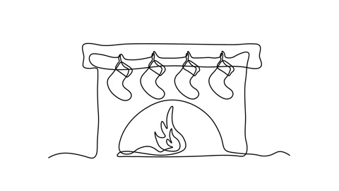 Abstract fireplace with a burning hearth, bonfire with socks for christmas gifts Stock Footage 280653266