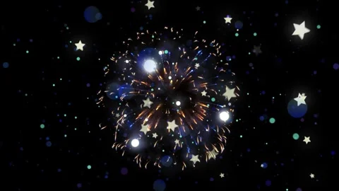 Abstract firework explosion with glowing stars on a dark black background Stock Footage 344625732