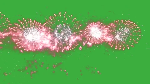 Abstract Firework on green Screen chroma key background, 4th of July Vídeos de archivo 254369294