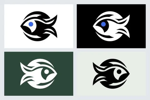 Abstract Fish Logo Design Set Vector Graphic Stock Illustration