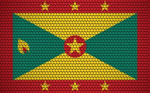 Abstract flag of Grenada made of circles. Grenadian flag designed with colore Illustrazione stock