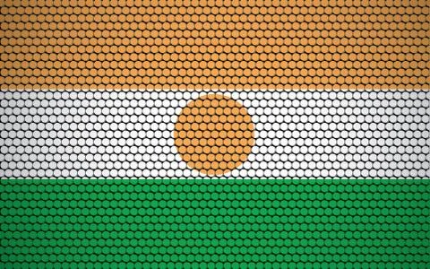 Abstract flag of Niger made of circles. Nigerien flag designed with colored d Stock Illustration