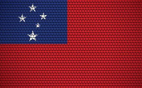 Abstract flag of Samoa made of circles. Samoan flag designed with colored dot Illustration