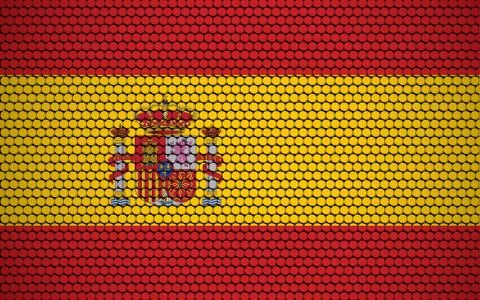 Abstract flag of Spain made of circles. Spanish flag designed with colored do Stock Illustration