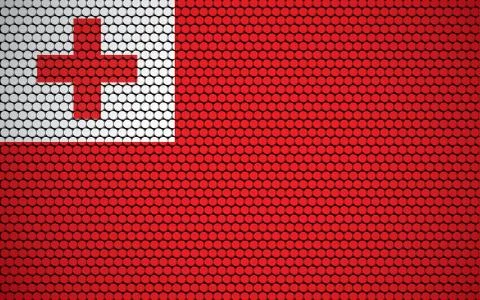 Abstract flag of Tonga made of circles. Tongan flag designed with colored dot Stock-Illustration
