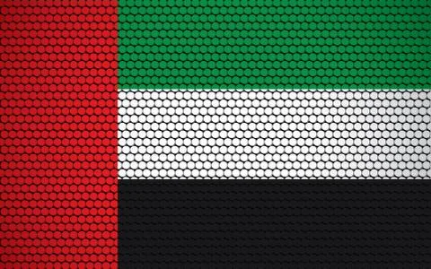 Abstract flag of UAE made of circles. Emirati flag designed with colored dots Stock-Illustration