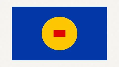 Abstract flag with yellow circle red bar on blue background Stock Illustration
