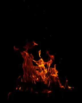 Abstract flame of fire from a campfire on a black background Stock Photos