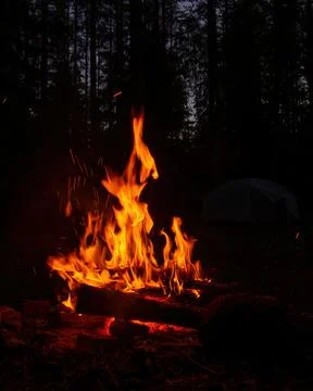 Abstract flame of fire from a campfire on a black background Stock Photos