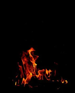 Abstract flame of fire from a campfire on a black background Stock Photos