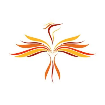 Abstract Flame Flying Phoenix Line Art Symbol Stock Illustration
