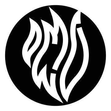 Abstract flame logo forming an initial in a circle Stock Illustration