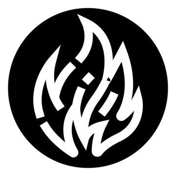 Abstract flame logo icon with black circle Stock Illustration
