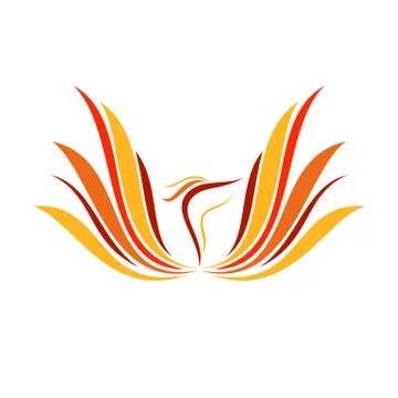 Abstract Flame Phoenix Wings Line Art Symbol Stock Illustration