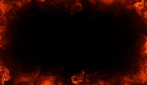 Abstract flames frame . Border on isolated black background. Stock Illustration