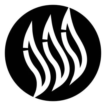 Abstract flames logo on black circle icon Stock Illustration