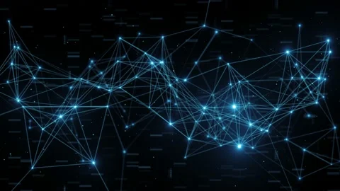 Abstract flashing connected digital data nodes and connection paths on any type Stock Footage 97536308
