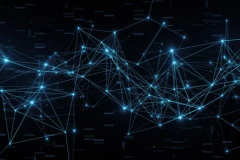 Abstract flashing connected digital data nodes and connection paths on any ty Stock Illustration