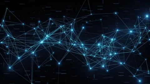Abstract flashing connected digital data nodes and connection paths on any ty Illustrazione stock