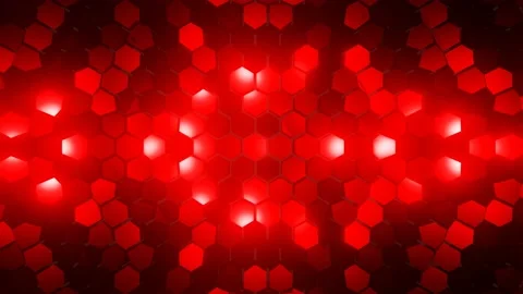 Abstract flashing red light pulsing hexagon wall background. 3d modern motion Stock Footage 212724365