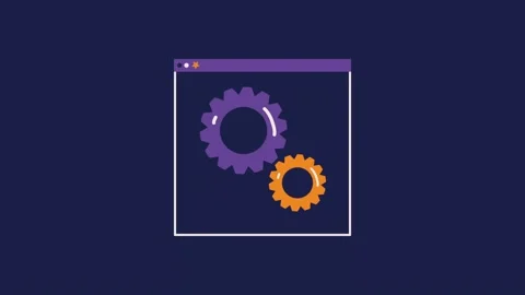 Abstract flat animation of gear icons rotating inside browser window frame .. Stock Footage 334527194