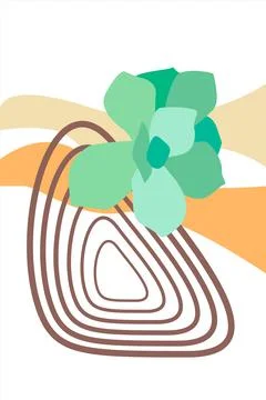 Abstract flat art with succulent and shapes Stock Illustration