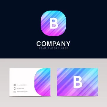 Abstract flat B icon sign symbol company logo with business card vector desig Stock Illustration