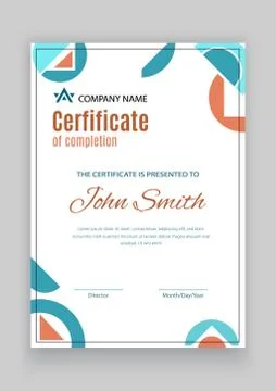 Abstract flat certificate with blue red geometry design elements. Modern blank Stock Illustration