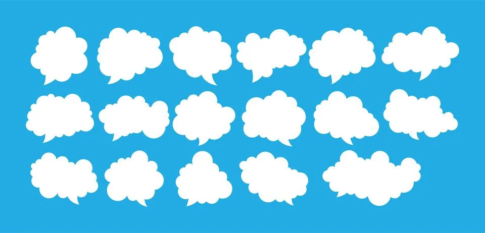 Abstract flat cloud chat border design set. Modern cloud bubble message design. Stock Illustration