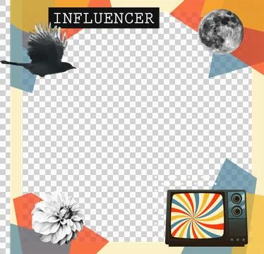 Abstract flat design is showing INFLUENCER text with bird silhouette moon TV on Ilustración de archivo