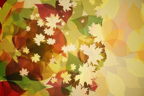 Abstract flat design is showing translucent maple leaf silhouettes in warm Stock Photos