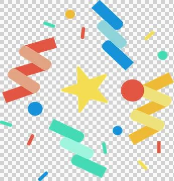 Abstract flat design is showing yellow star with rainbow bars and confetti, Stock Illustration