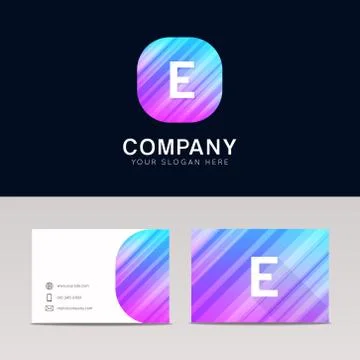 Abstract flat E icon sign symbol company logo with business card vector desig Stock Illustration