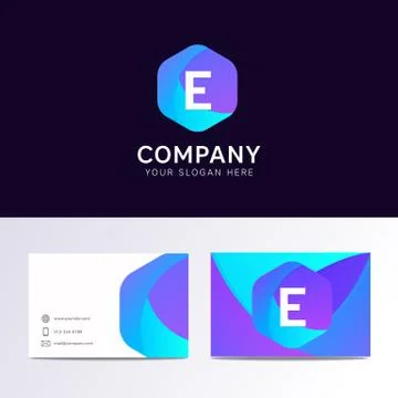 Abstract flat E letter logo iconic sign with company business card vector d.. Stock Illustration