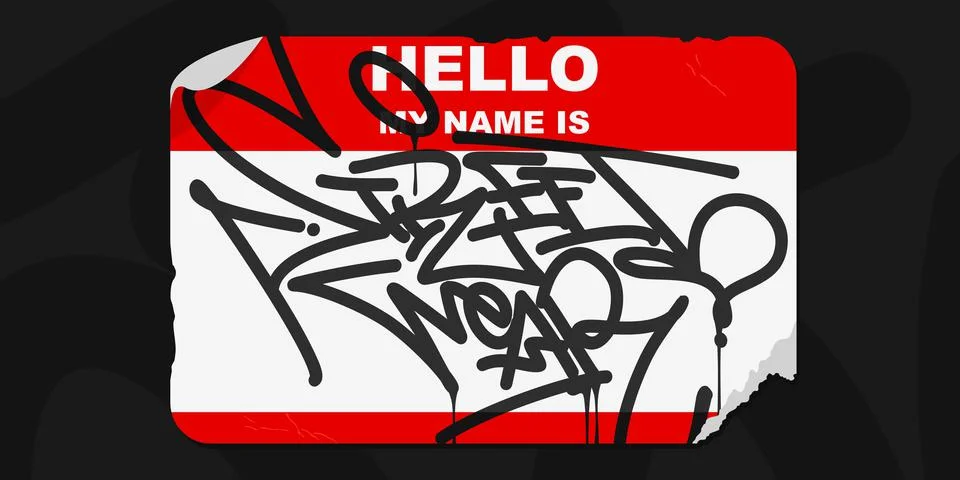 Abstract Flat Graffiti Style Sticker Hello My Name Is With Some Street Art Stock Illustration