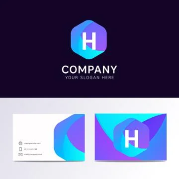 Abstract flat H letter logo iconic sign with company business card vector d.. Stock Illustration