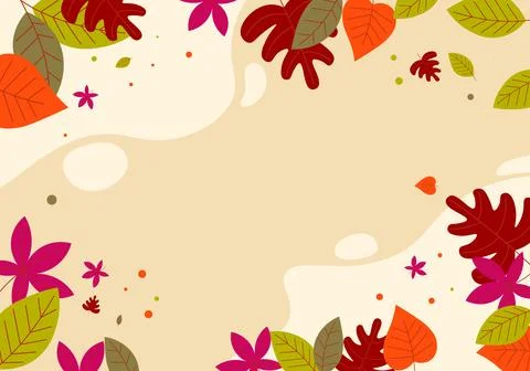Abstract flat hand draw autumn leaves background. Vector. イラスト素材