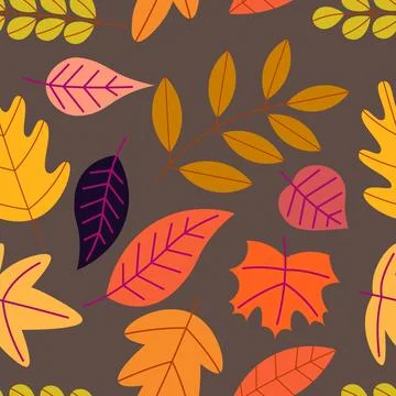 Abstract flat hand draw autumn leaves background. Vector. Illustrazione stock