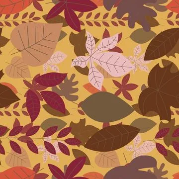 Abstract flat hand draw autumn leaves background. Stock Illustration