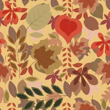 Abstract flat hand draw autumn leaves background. Stock Illustration