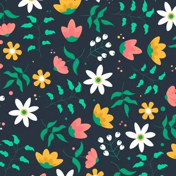 Abstract flat hand draw floral pattern background. Vector. Stock Illustration